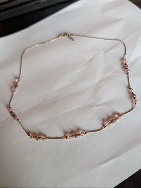 Magnolia Sterling Silver 925 Liquid Chain Necklace Pink Crystal Beads